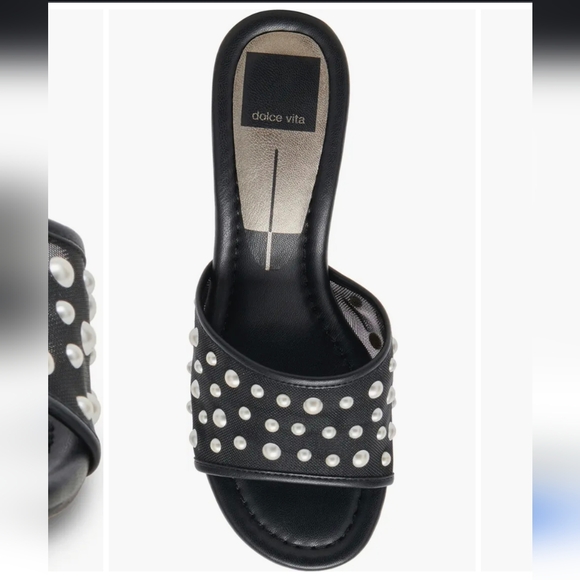 Dolce Vita Meeza Pearl Elegant Blk W/ White Faux Pearl Detail Women's Heels NIB - Picture 6 of 16